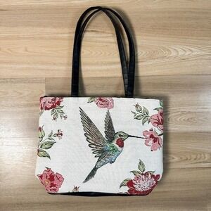 Hummingbird Floral Tote Bag | Boho Coquette Canvas Purse w/ Faux Leather Handles